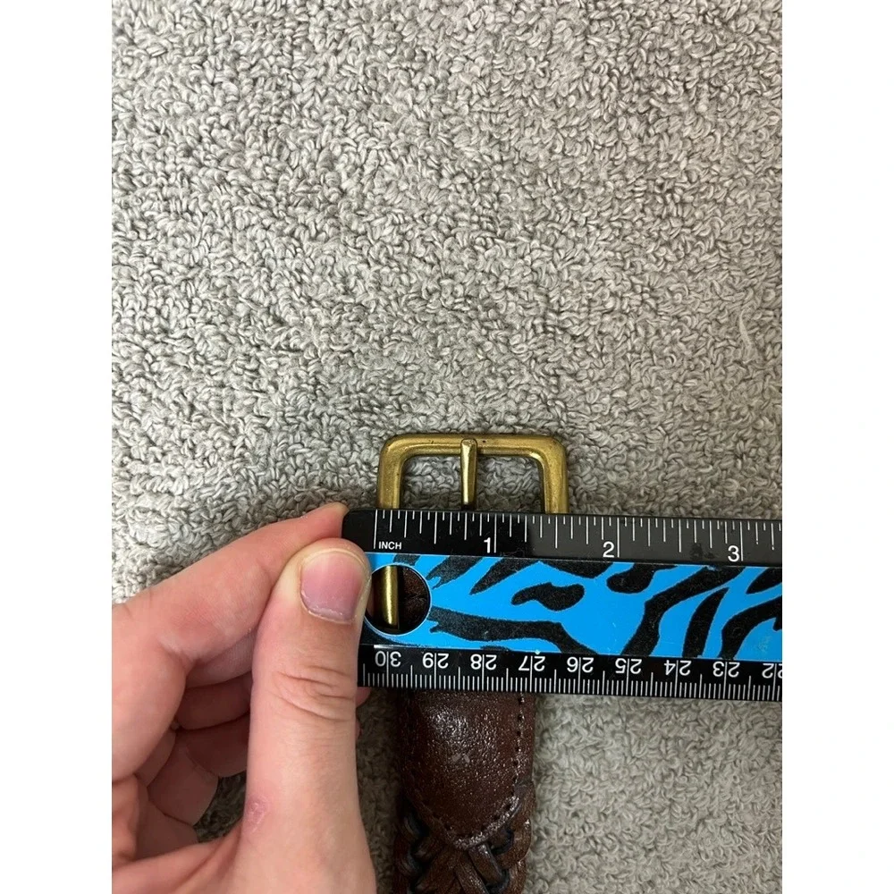 Mens Brown Braided Split Leather Belt Brass Buckle Size 42 Woven Classic Casual